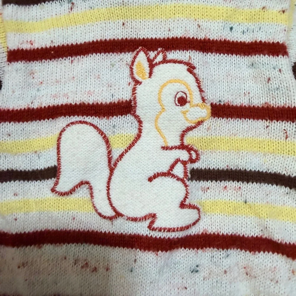 Vintage Knit Baby Romper Squirrel Graphic Striped Confetti Fleck 6 Months